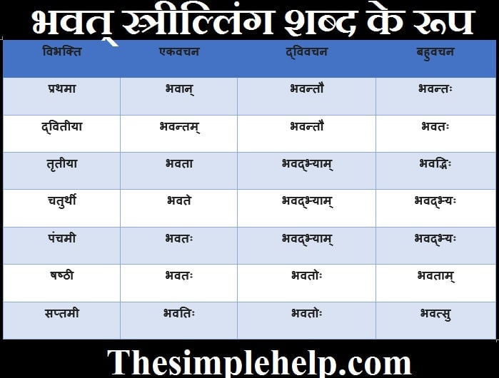 bhavat pulling shabd ke roop in sanskrit